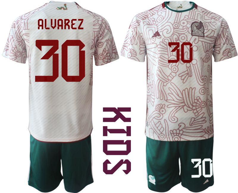 Youth 2022 World Cup National Team Mexico away white 30 Soccer Jersey